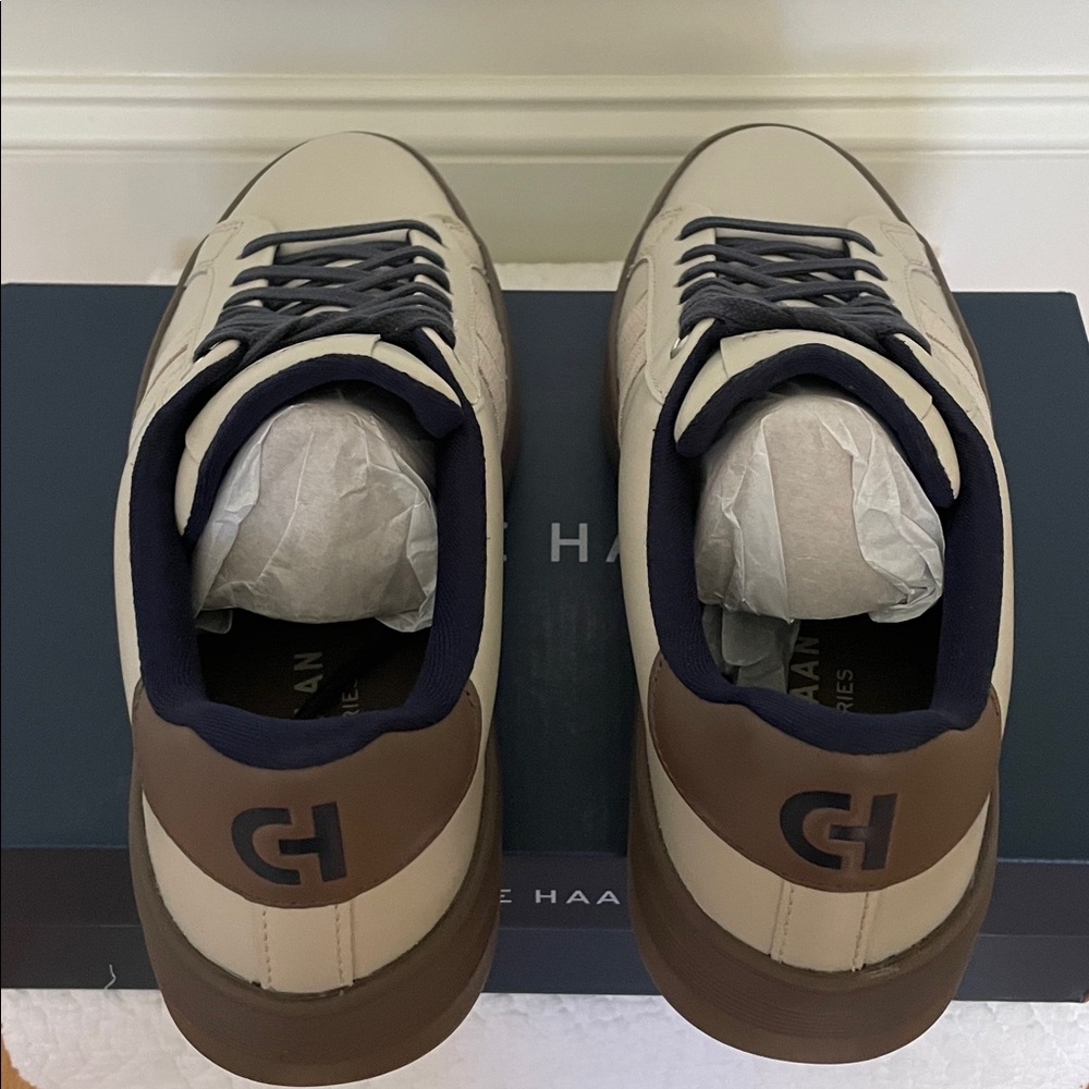 Men's Cole Haan Leather Grand Crosscourt Premier Sneakers in Silver / Gray Shoes - Picture 9 of 16